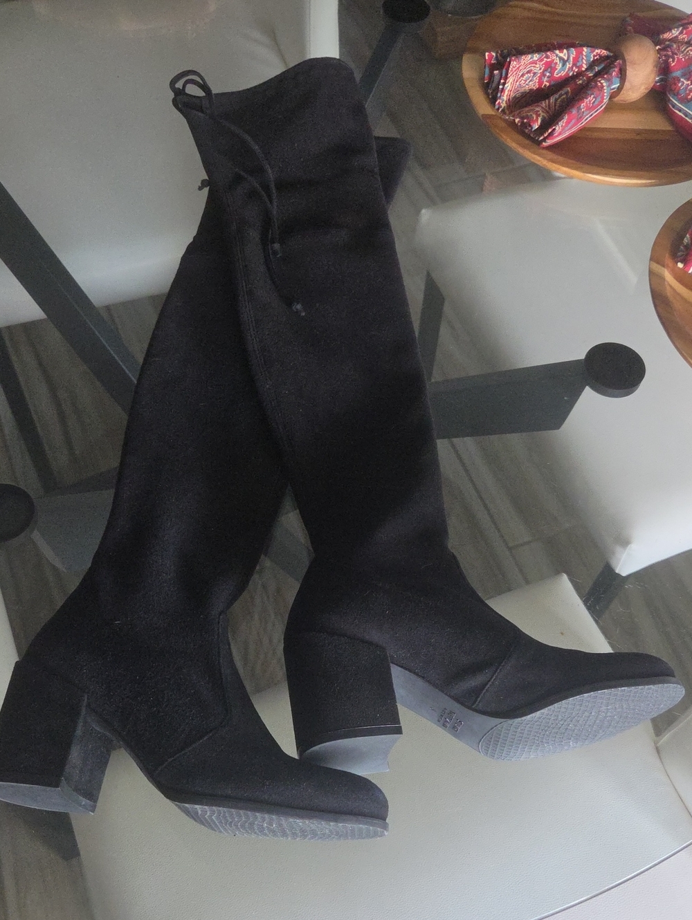 Stuart Weitzman Black Over-the-Knee Block Heel Boots